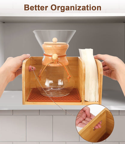 PrimZooty uso conjunto con Chemex y Bodum para un área de preparación ordenada.
