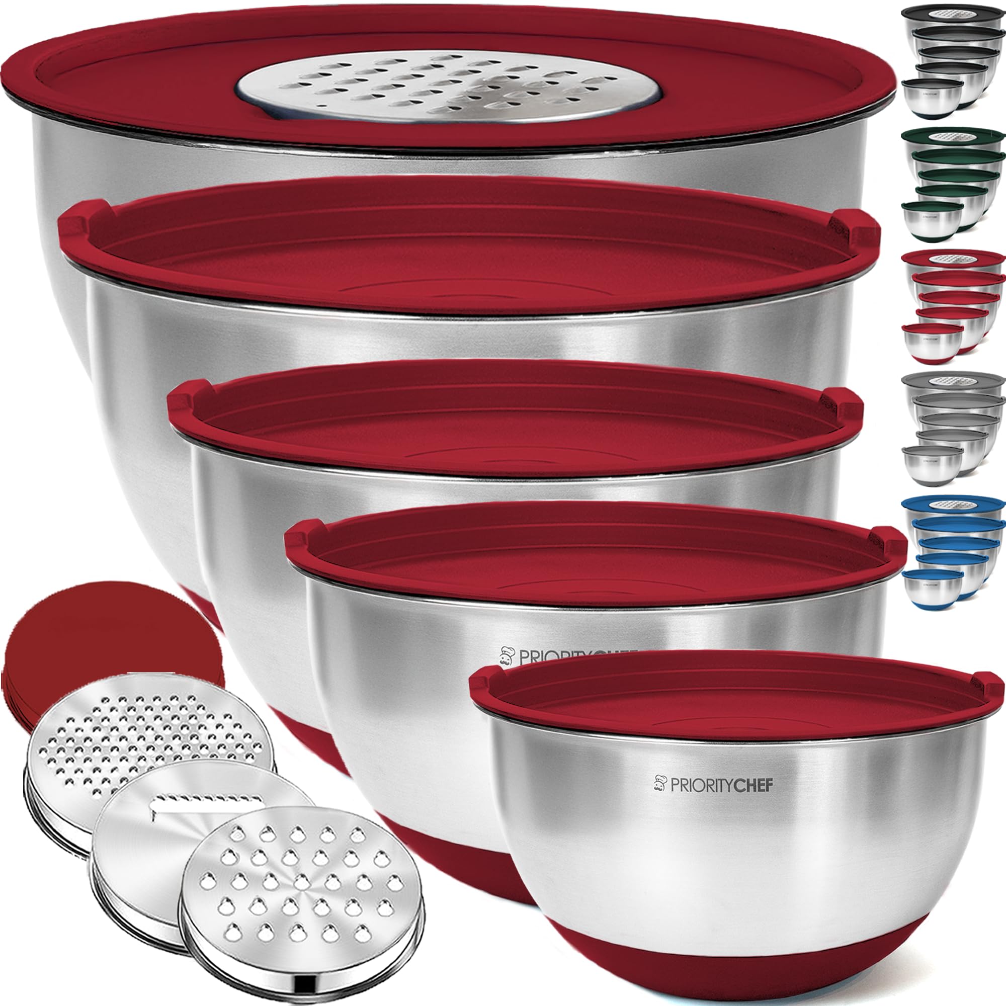 Juego de boles de acero Priority Chef con tapas para conservar frescura en la cocina