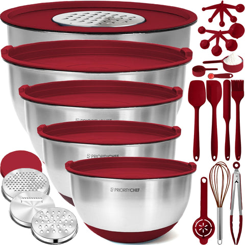 Priority Chef: cuencos mezcladores de acero con tapas para conservar frescura.
