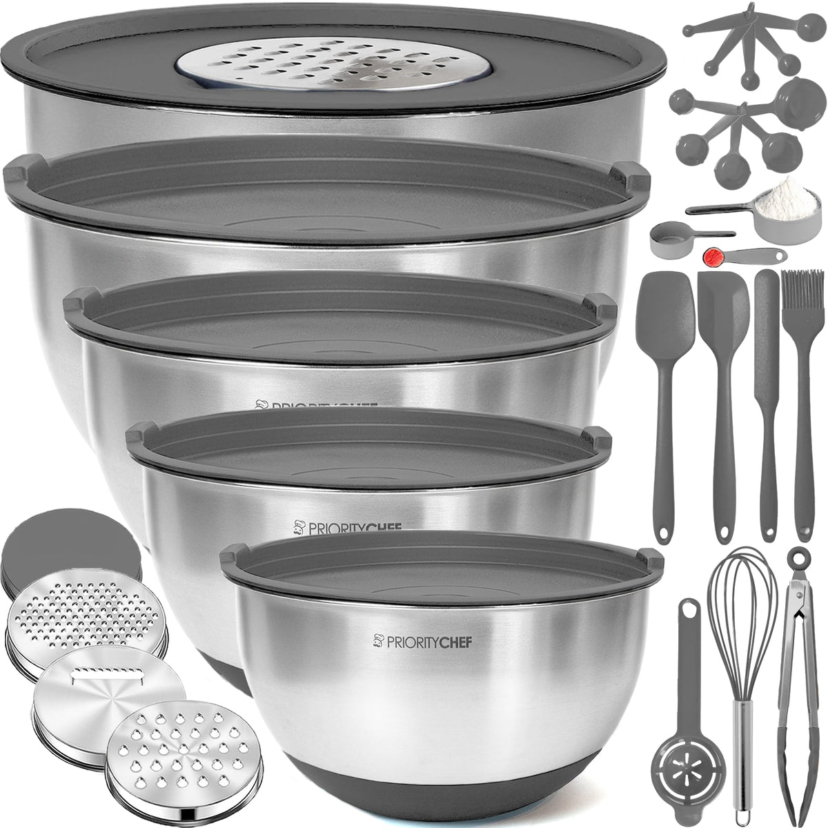 Priority Chef cuencos de acero inoxidable para mezclar con medidas internas
