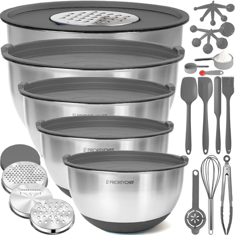 Priority Chef cuencos de acero inoxidable para mezclar con medidas internas