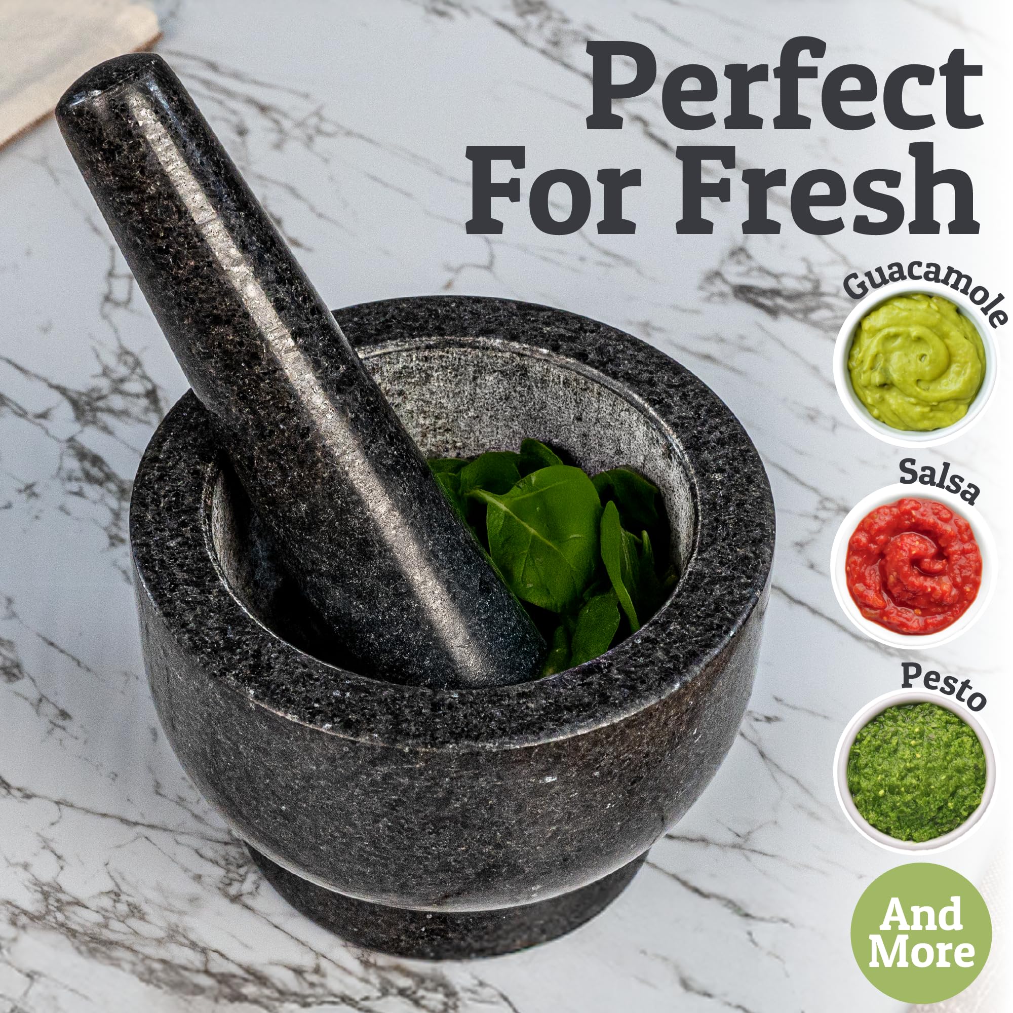 PriorityChef limpieza-facil-molcajete-granito, sencillo de limpiar y mantener.
