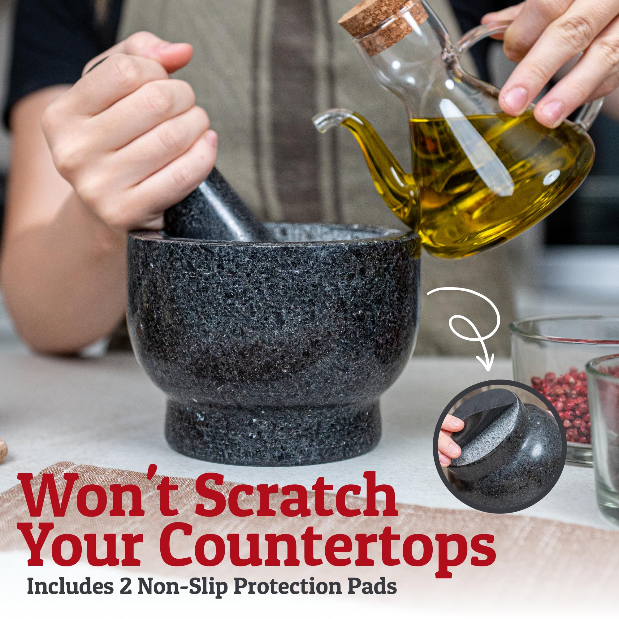 PriorityChef protector-superficie-antideslizante, evita arañazos y mantiene estable el mortero.