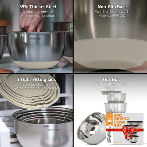 Tazones Priority Chef con medidas grabadas para cocinar con precisión.