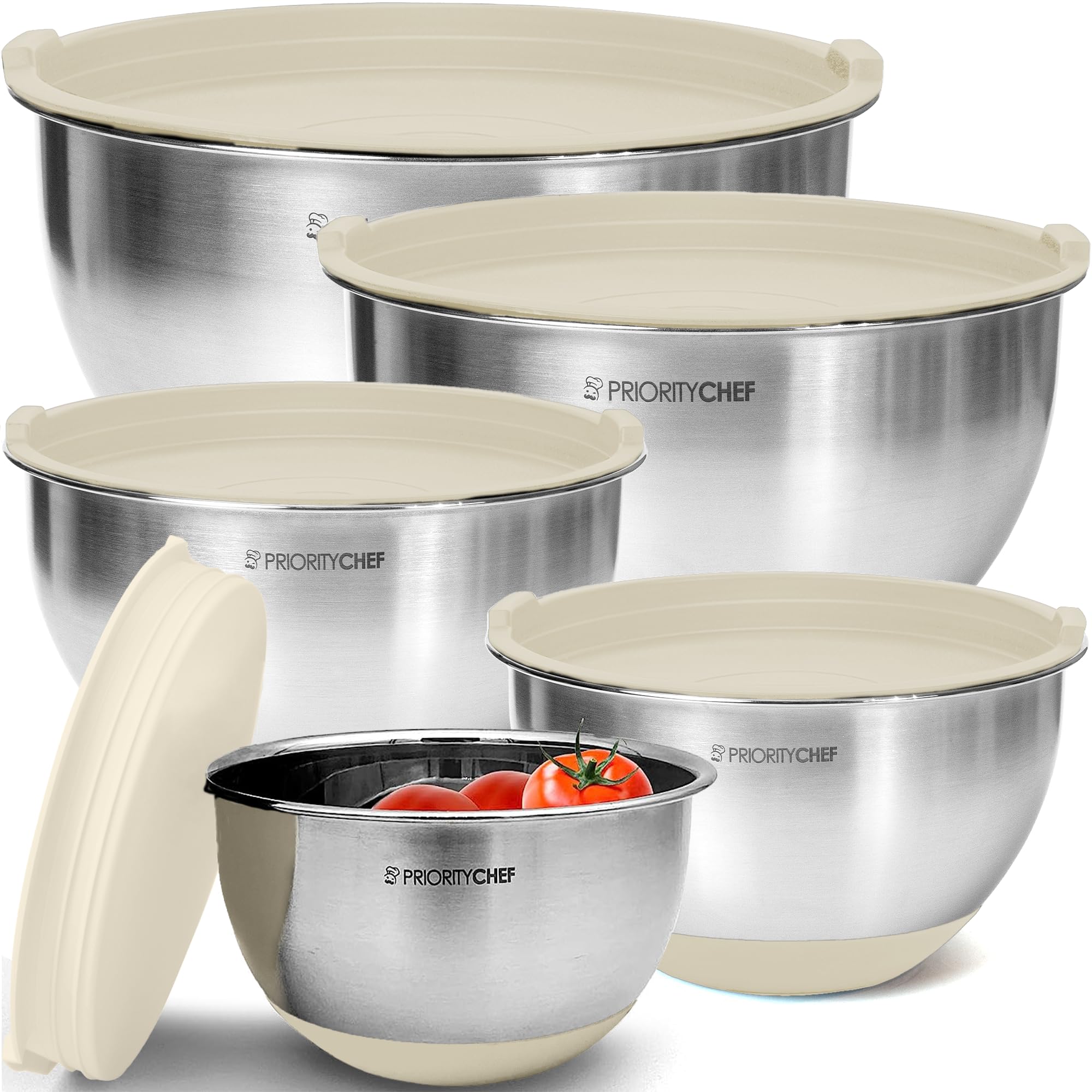 Conjunto Priority Chef de tazones con tapas aislantes para evitar derrames durante la preparación.