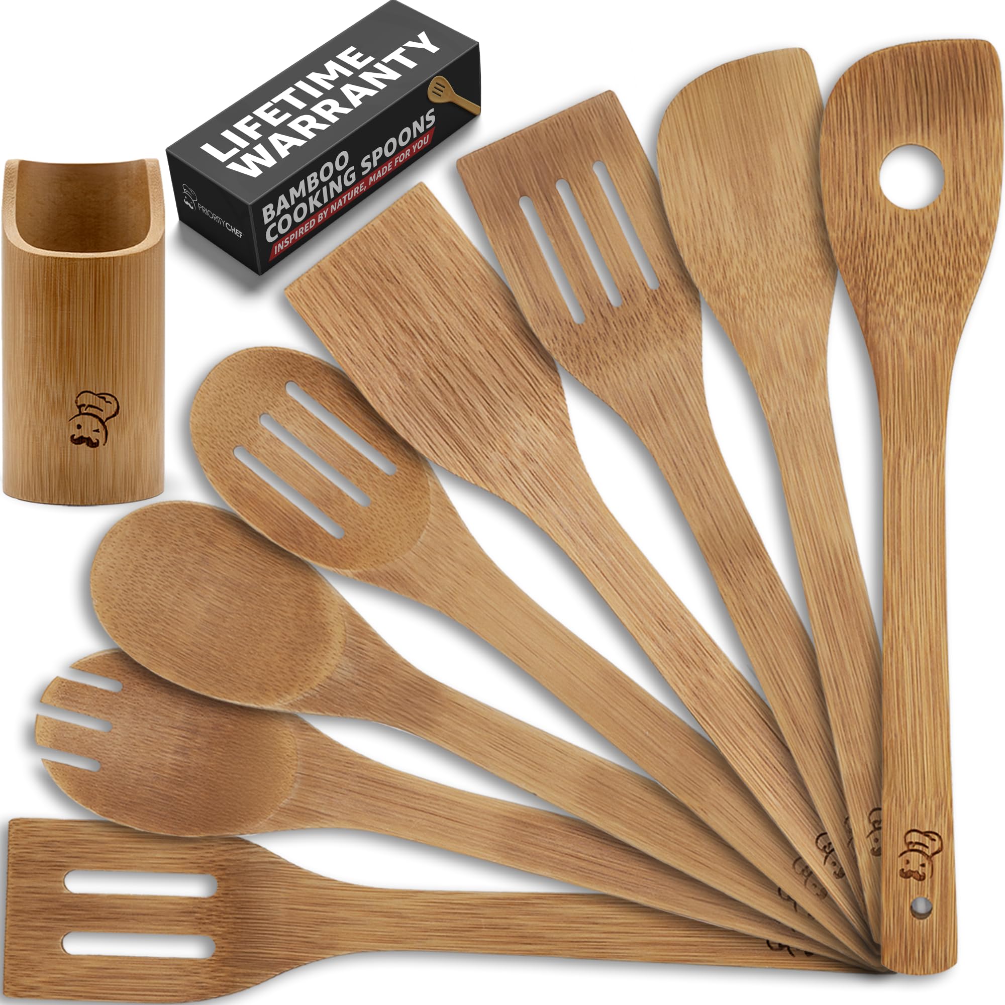 Priority Chef conjunto de utensilios de madera para cocinar sin rayar sartenes.