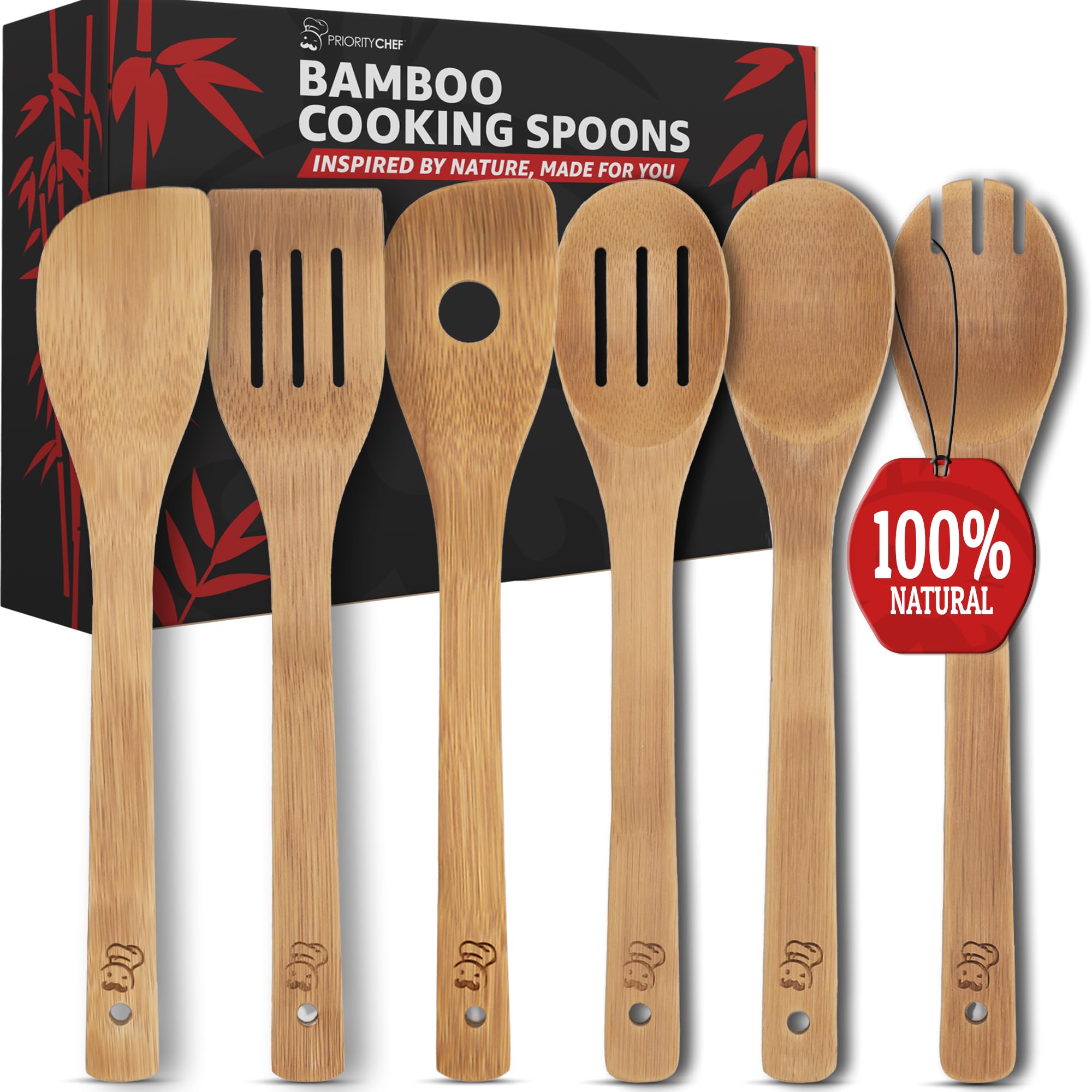 PriorityChef cuchara de madera sólida para mezclar con suavidad