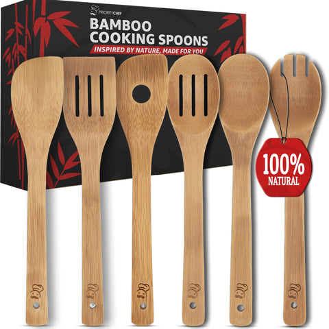 PriorityChef cuchara de madera sólida para mezclar con suavidad