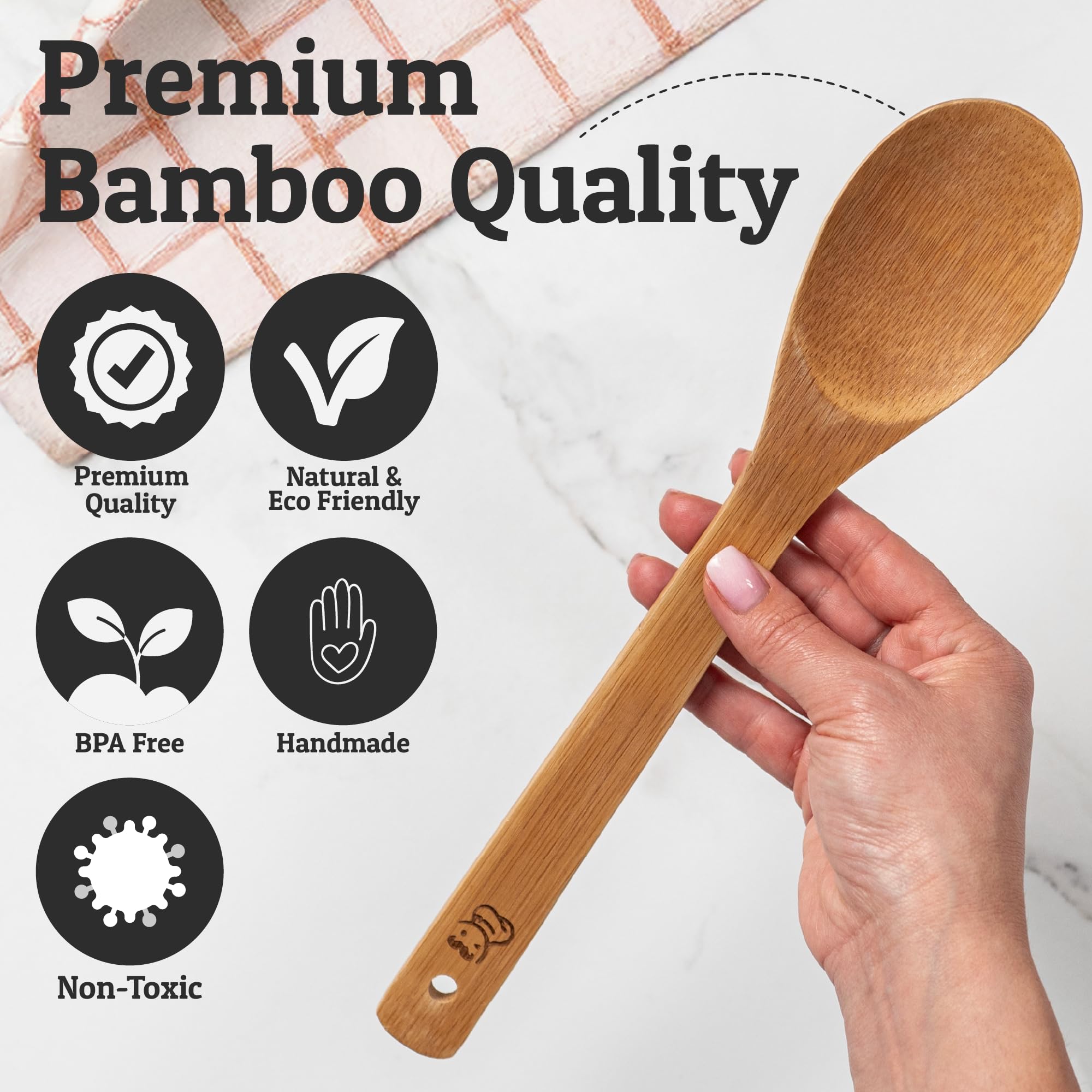 Priority Chef cucharón ranurado de madera para servir sin manchas.