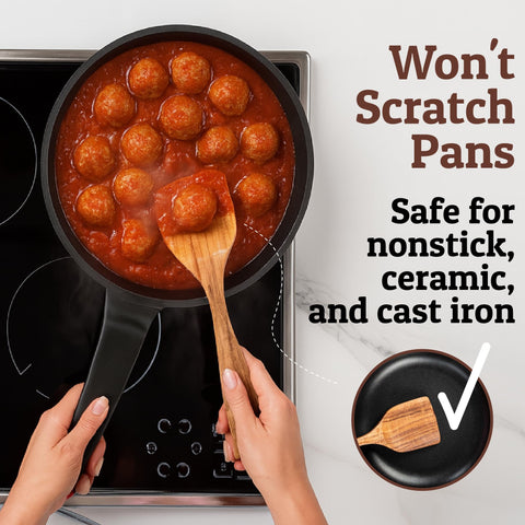PriorityChef espátula plana de teca para cocinar sin rayar sartenes antiadherentes.