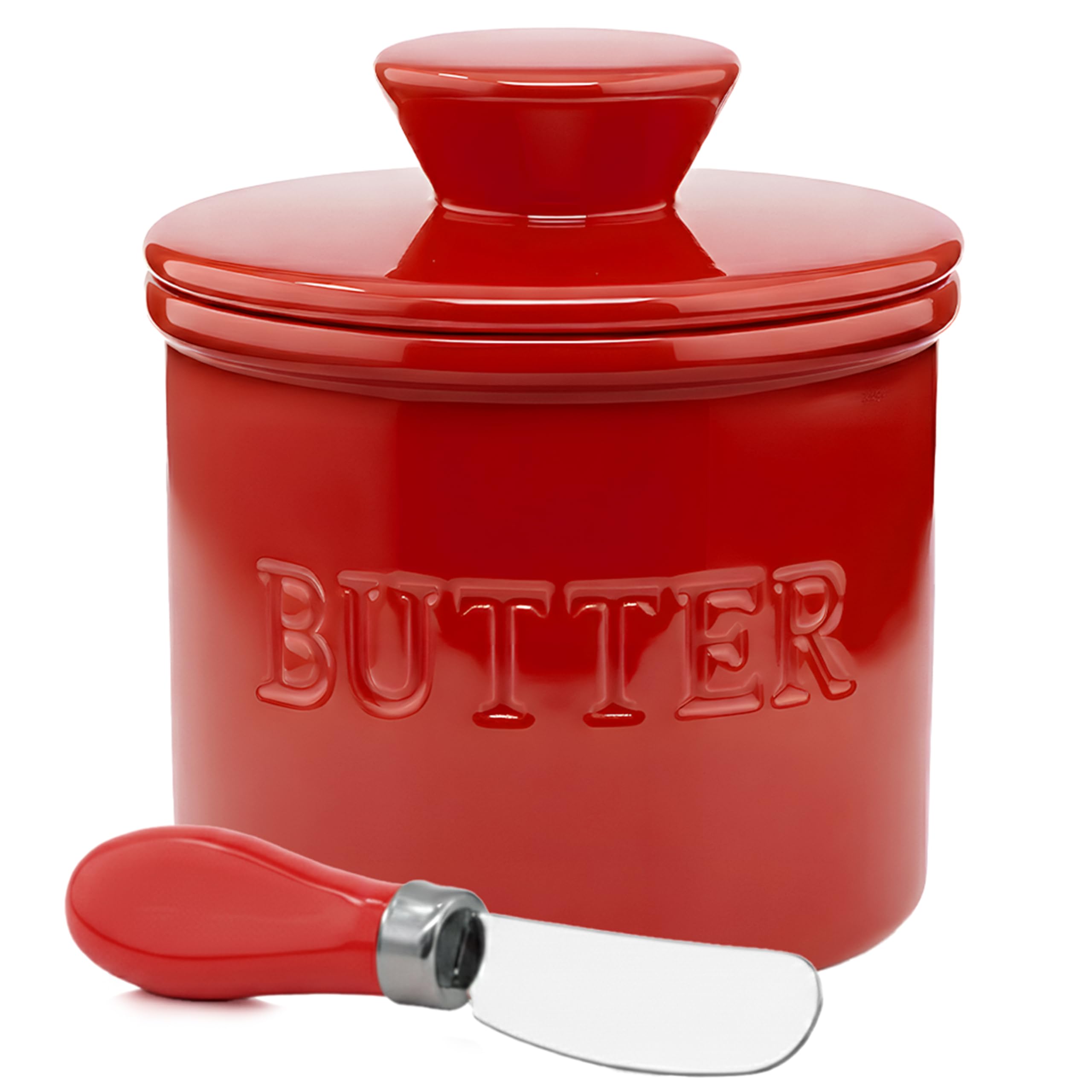 PriorityChef mantequillera cerámica con tapa mantiene la mantequilla lista para untar.