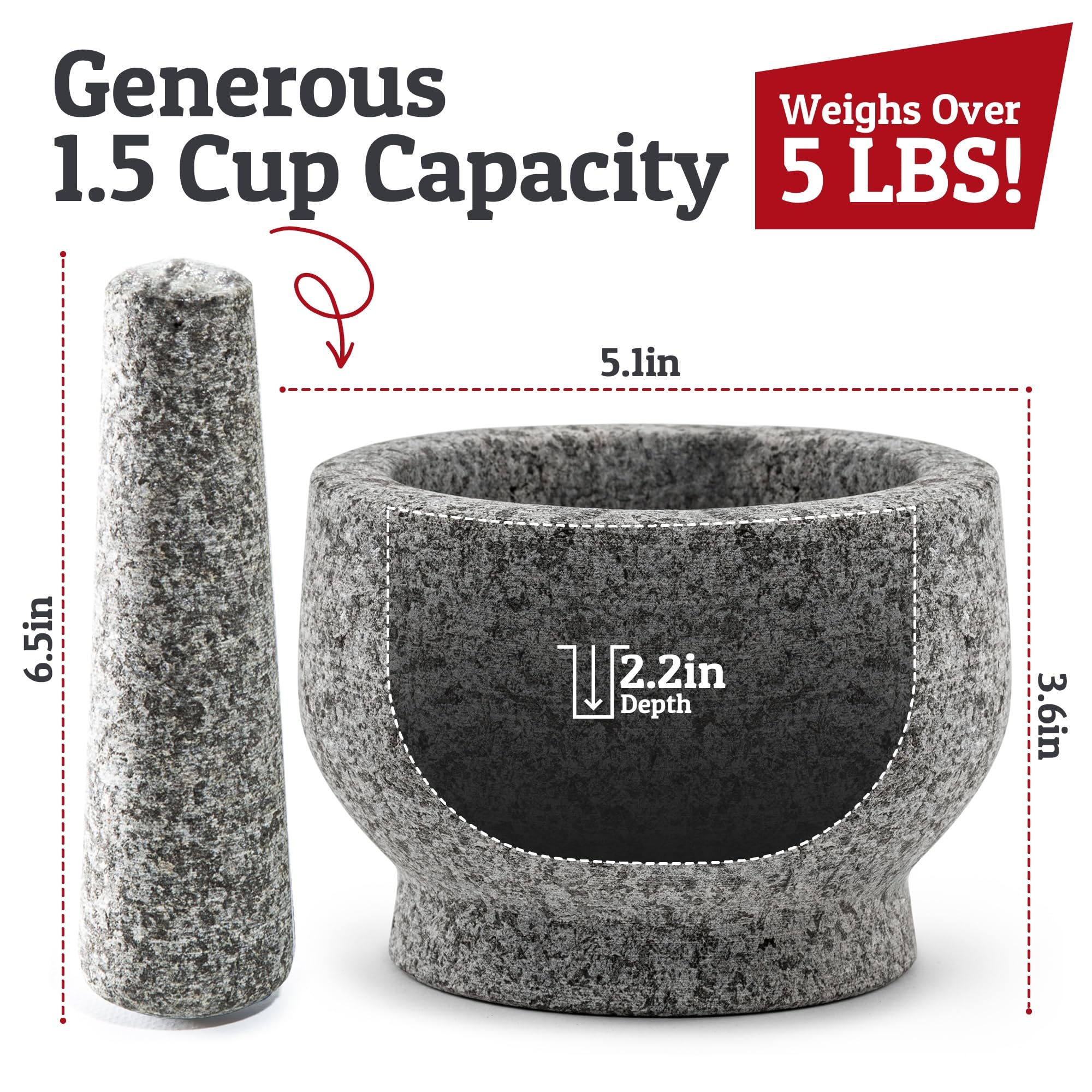 PriorityChef molcajete-granito-gris para triturar hierbas y nueces.