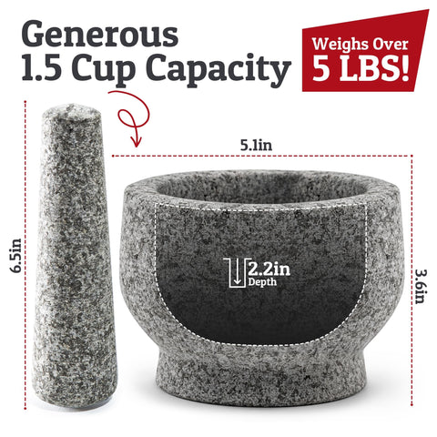 PriorityChef molcajete-granito-gris para triturar hierbas y nueces.