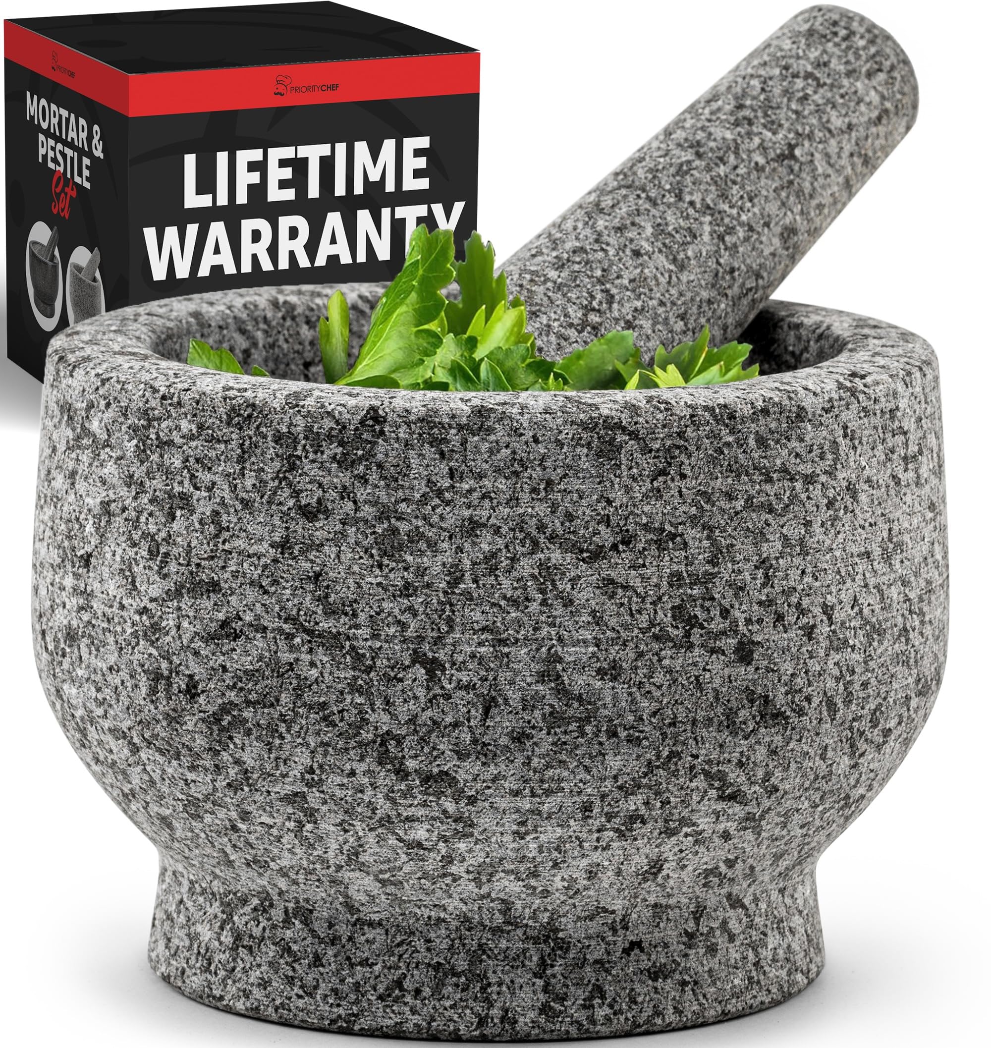 PriorityChef mortero-pilon-granito-natural para moler hierbas y especias en casa.