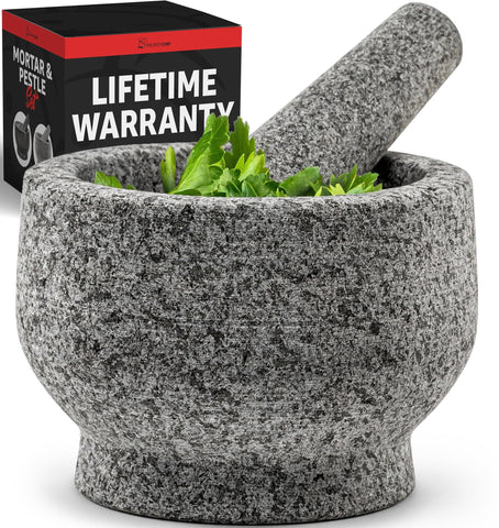 PriorityChef mortero-pilon-granito-natural para moler hierbas y especias en casa.