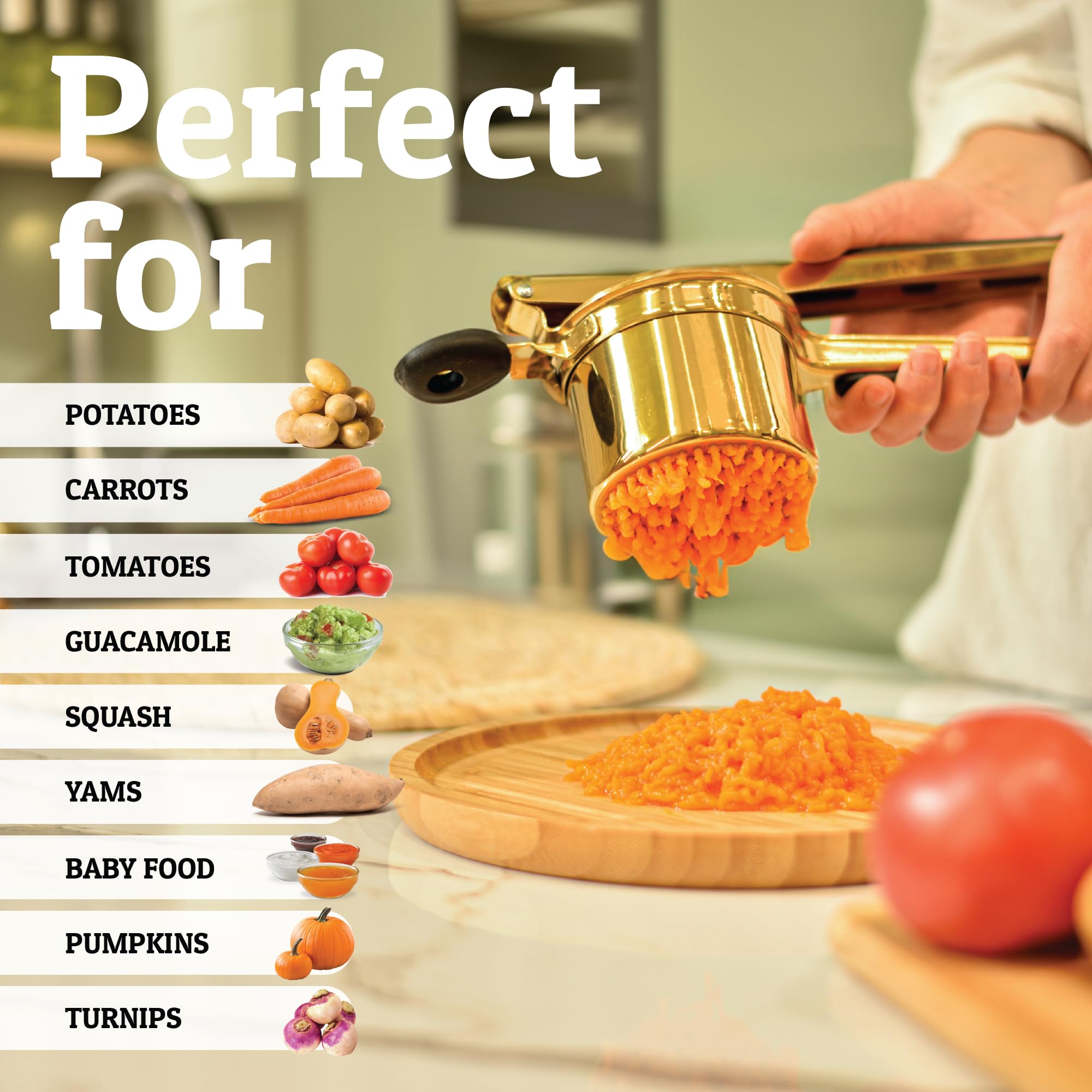 PriorityChef ricer admite verduras suaves para puré casero.