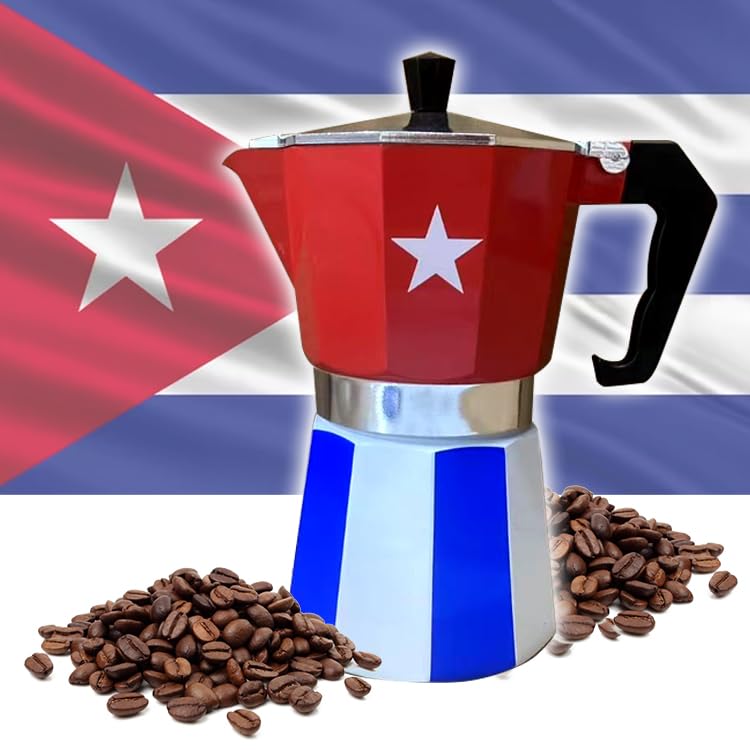 prk-14 cafetera cubano de aluminio con bandera de cuba para café intenso.