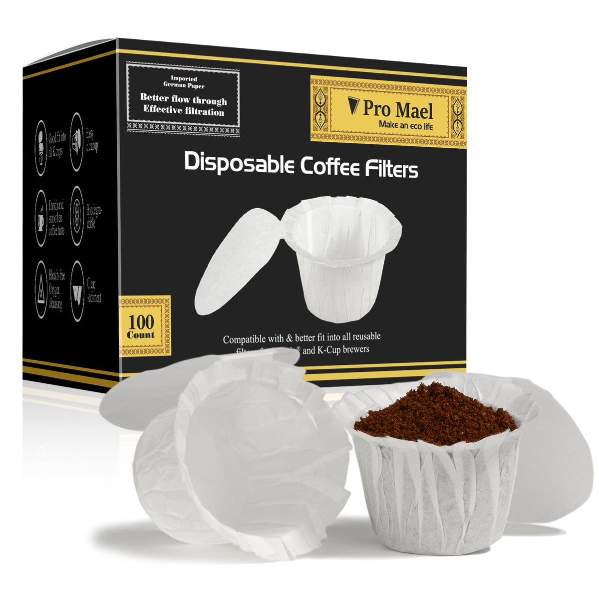 Pro Mael filtro de cápsula Keurig 1.0 con tapa para un café más limpio.