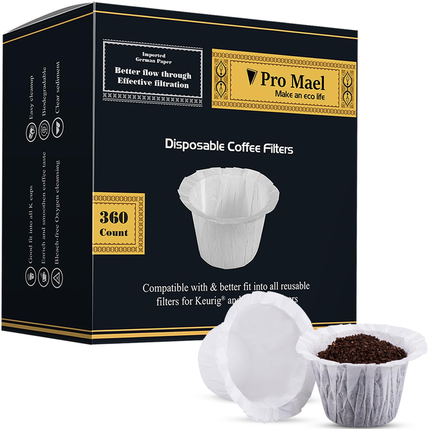 Pro Mael filtro K-Cup blanco para extracción limpia sin sedimentos.