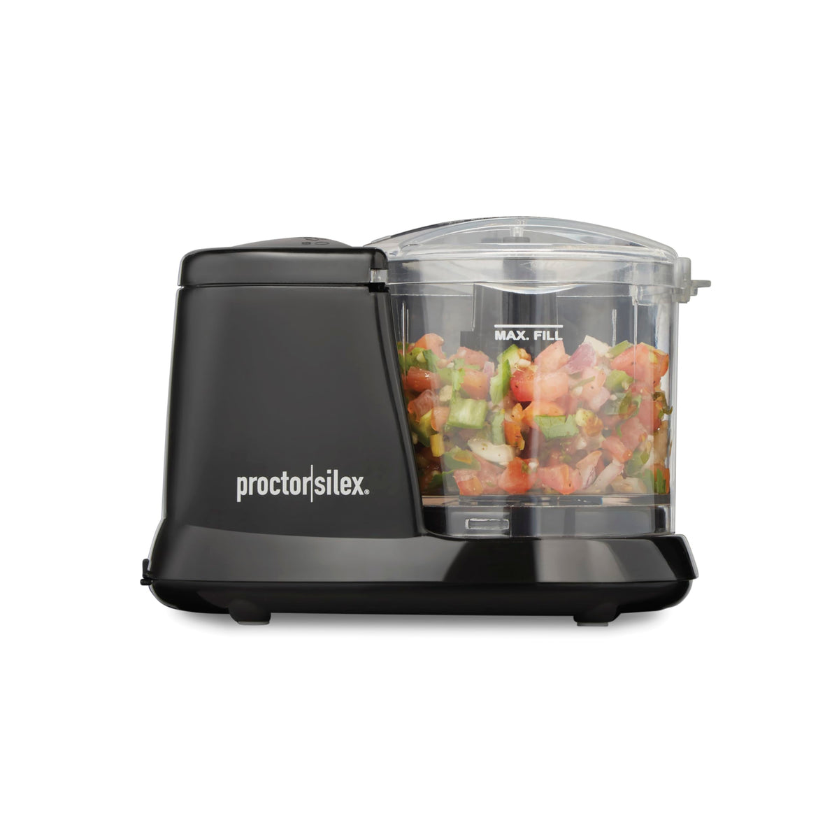 Cortadora de vegetales Proctor Silex 1,5 tazas en negro para picar cebollas y ajo.