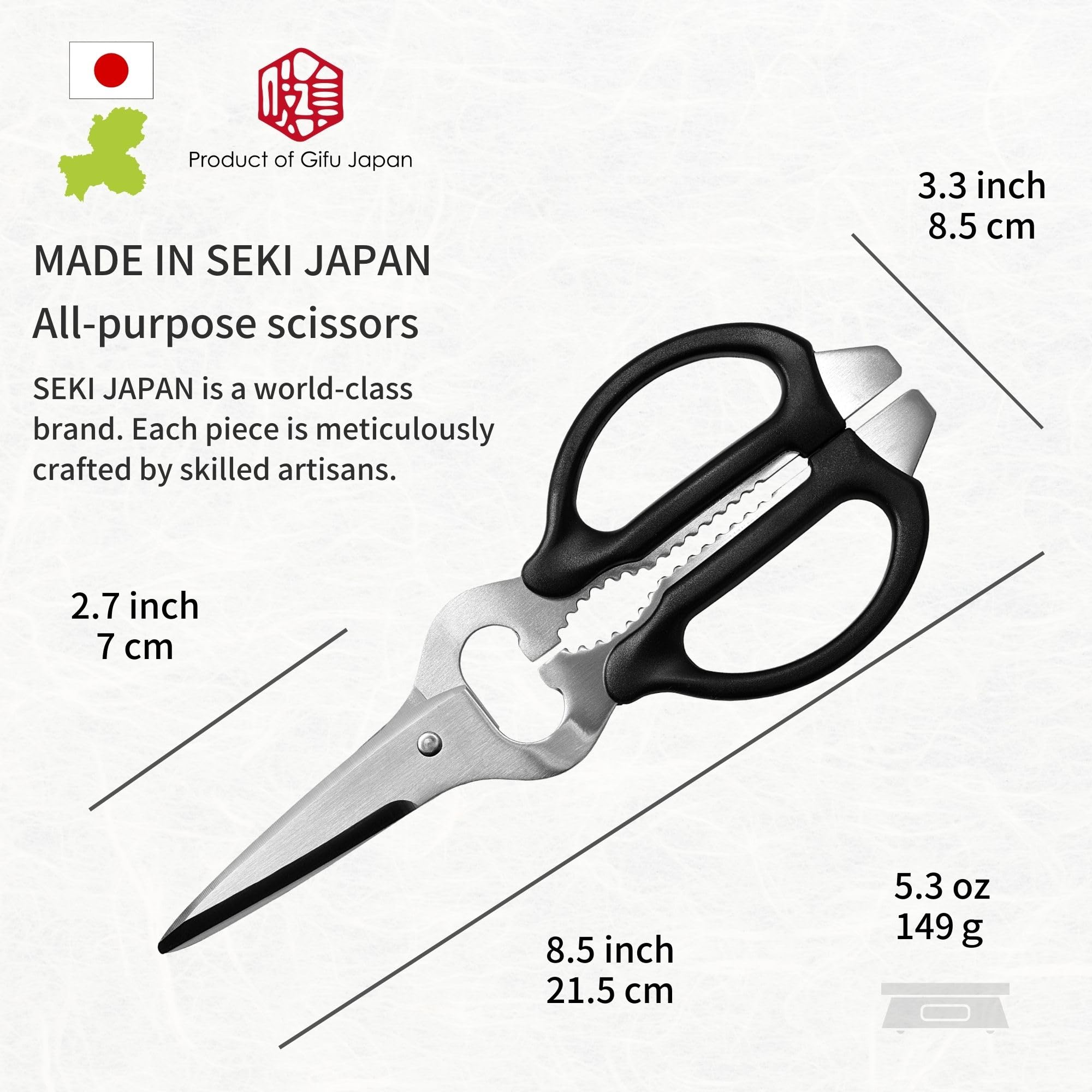 Tijeras con filo serrado para cortes firmes, modelo zurdo Seki Japan.