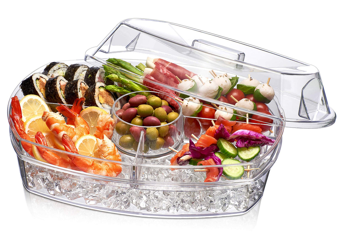 Prodyne Ice Party Platter: bandeja con 4 compartimentos para aperitivos frescos.