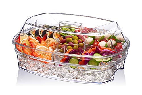 Prodyne Ice Party Platter: tapa transparente que mantiene frío y protege de insectos.