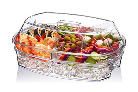 Prodyne Ice Party Platter: tapa transparente que mantiene frío y protege de insectos.