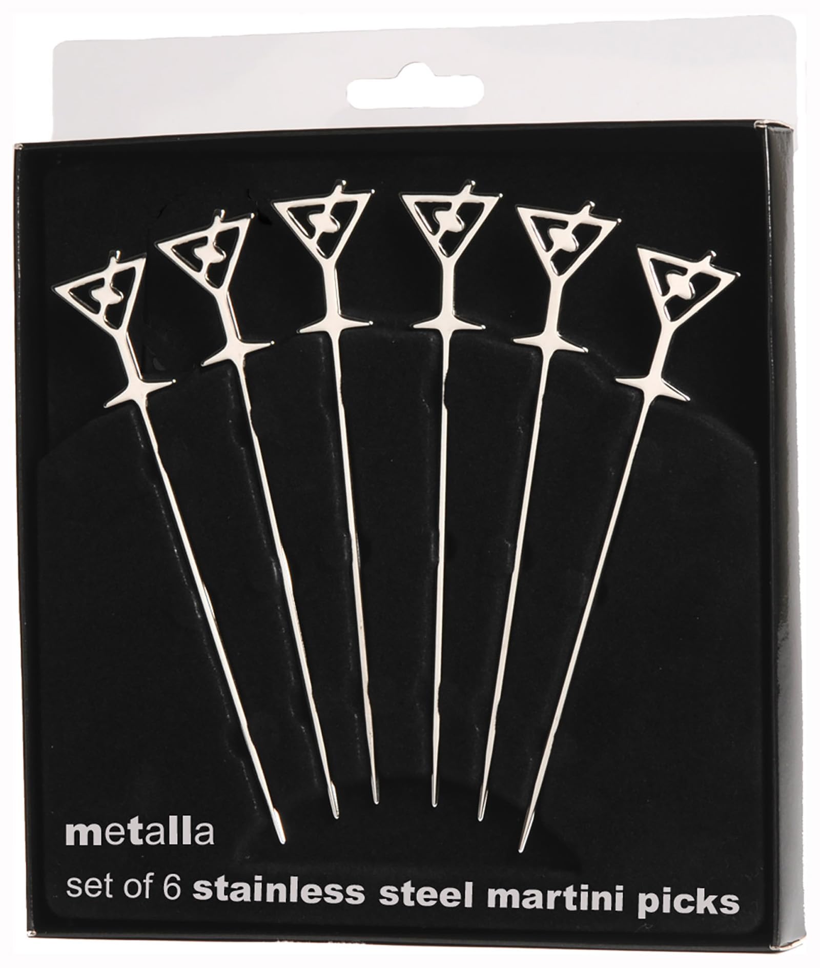 Prodyne palillos de martini con aceituna en acero inoxidable, diseño elegante para cócteles.
