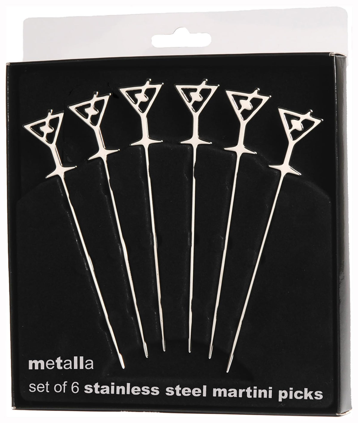 Prodyne palillos de martini con aceituna en acero inoxidable, diseño elegante para cócteles.