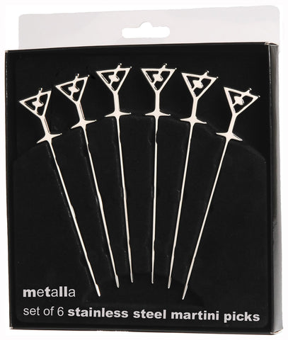 Prodyne palillos de martini con aceituna en acero inoxidable, diseño elegante para cócteles.