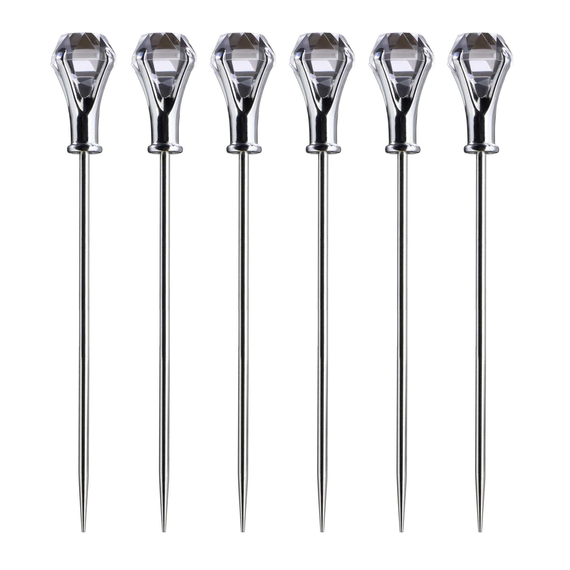 Prodyne pinchos de cóctel con acero inoxidable y cabezas acrílicas diamante, añade elegancia