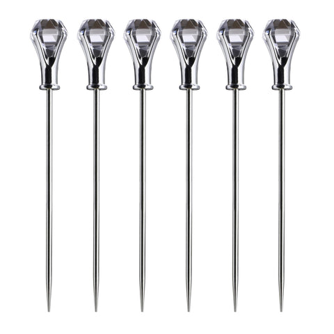 Prodyne pinchos de cóctel con acero inoxidable y cabezas acrílicas diamante, añade elegancia