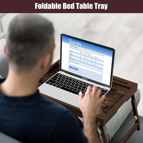 Promitop bandeja de cama bambú con soporte desmontable para tablet o teléfono.