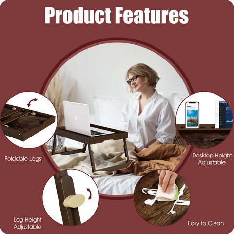 Promitop bandeja de cama bambú superficie estable para comer o trabajar.