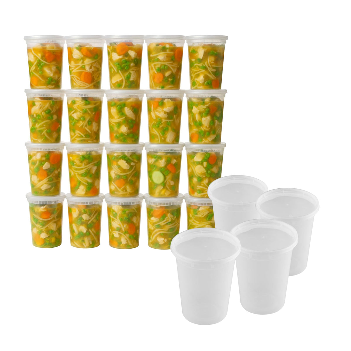 ProTakeOut 32oz con tapas herméticas para evitar fugas durante el transporte de comidas.