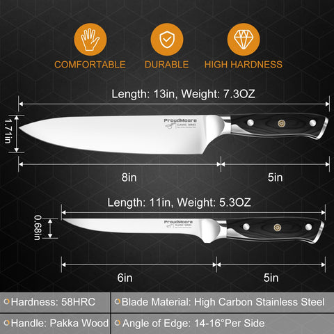ProudMoore cuchillos profesionales con tang completo y mango ergonómico