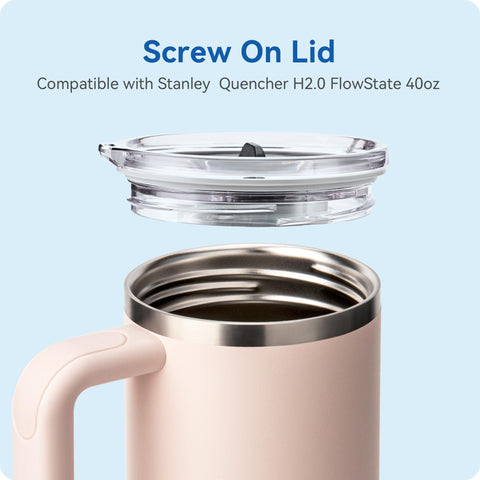 Prurex tapa ergonómica para Stanley Quencher 40 oz, deslizamientos suaves y uso cómodo.