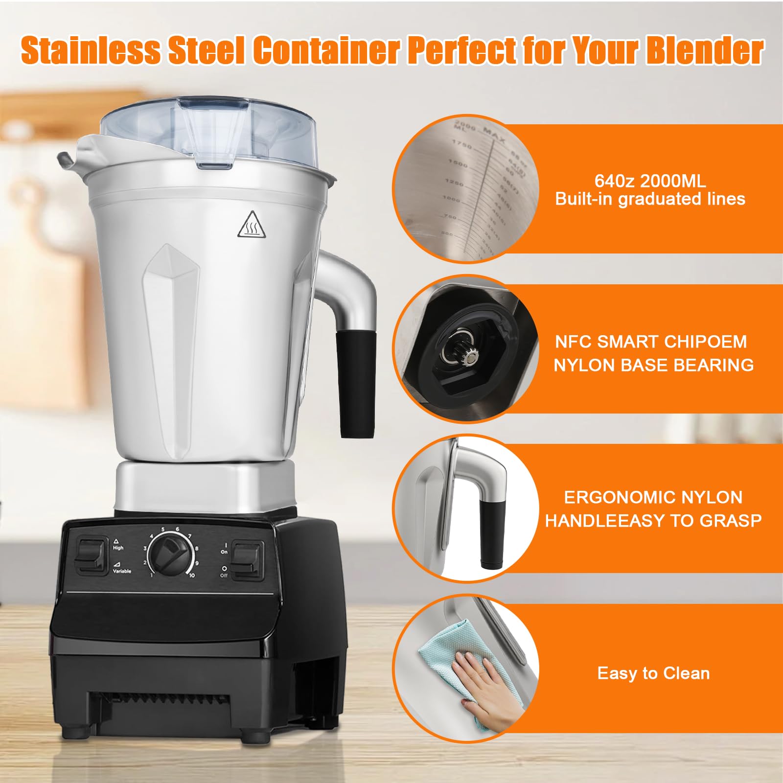 Psasrm contenedor 64oz, mango ergonómico para verter con control.