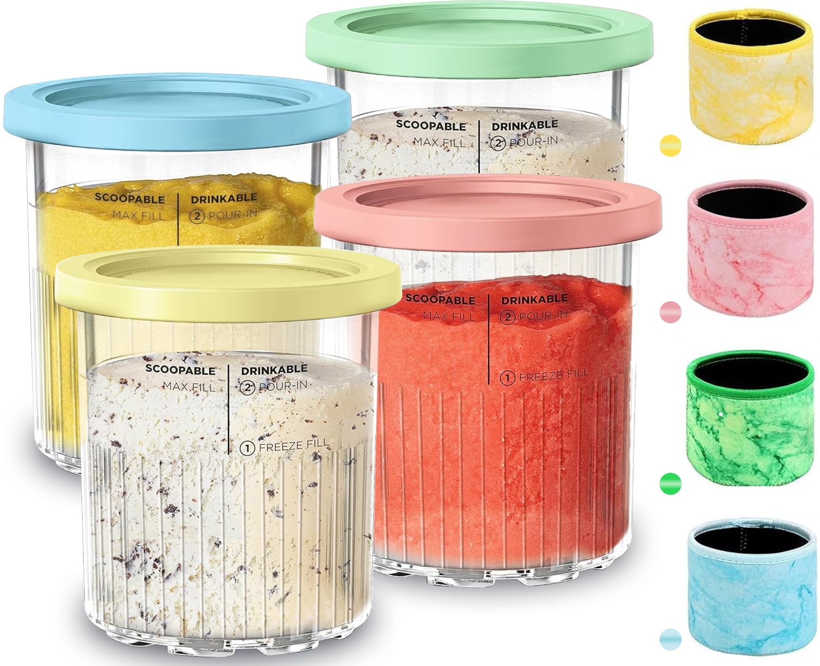 Psasrm Ninja Creami Deluxe 24oz pintas para almacenamiento cómodo de helado.