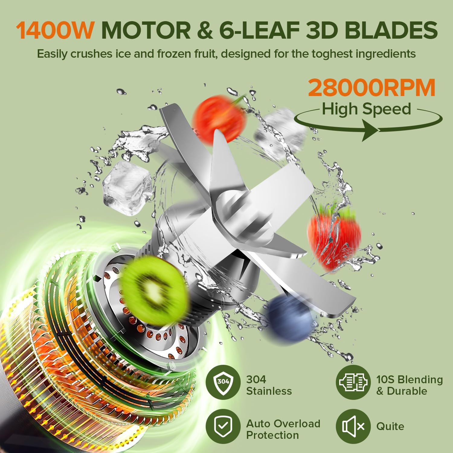 PSIIDAN motor 28000rpm: potencia para hielo y frutas congeladas.