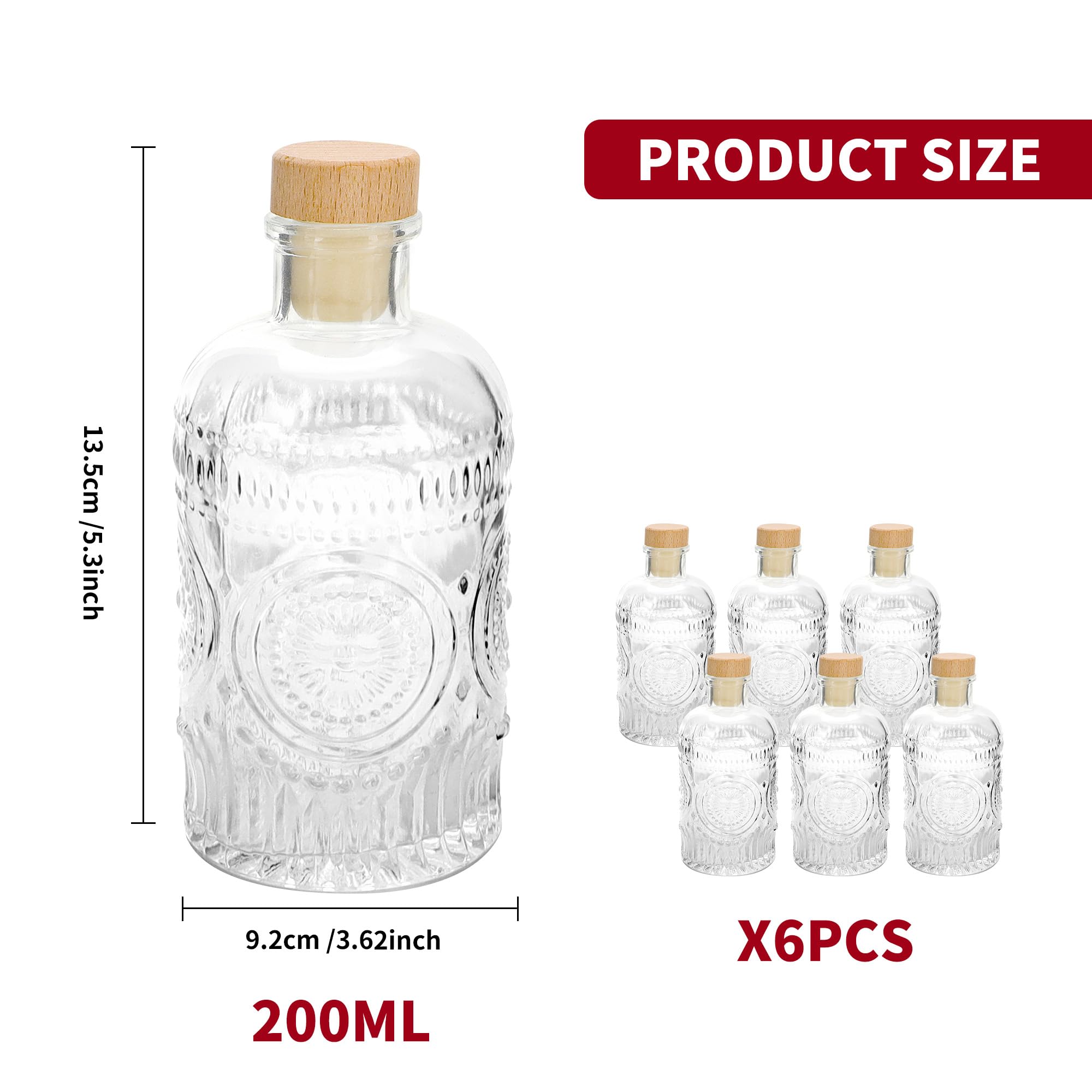 Botellas PTSGCAI de vidrio claro 6 oz, base-pesada para estabilidad.