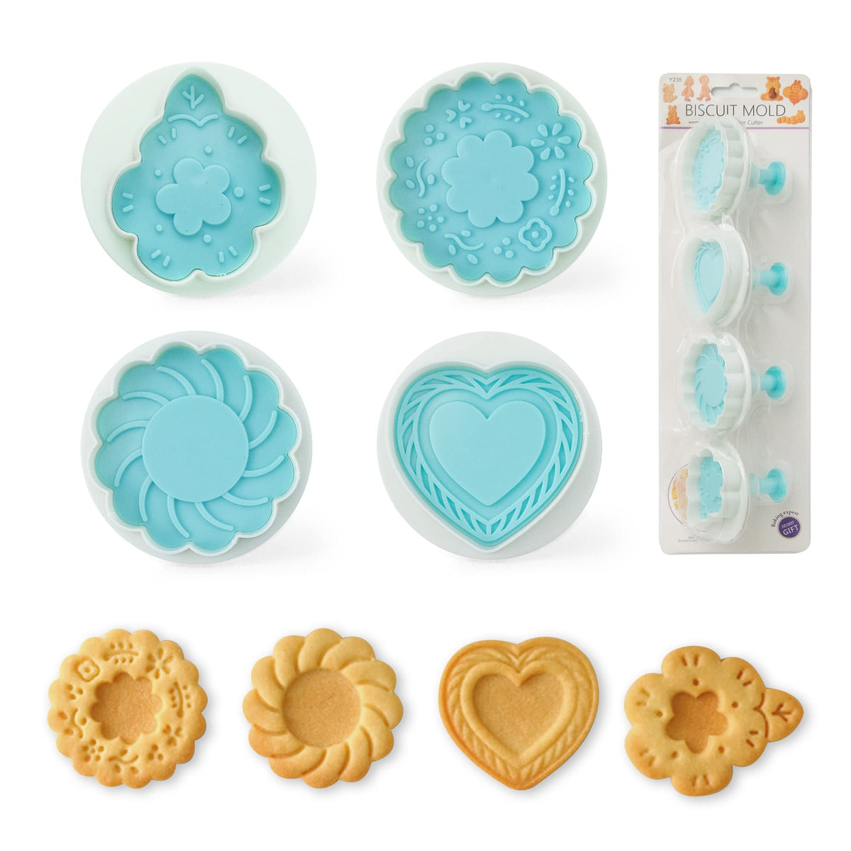 PTSGCAI juego de cortadores para galletas con flores y corazones, fáciles de usar