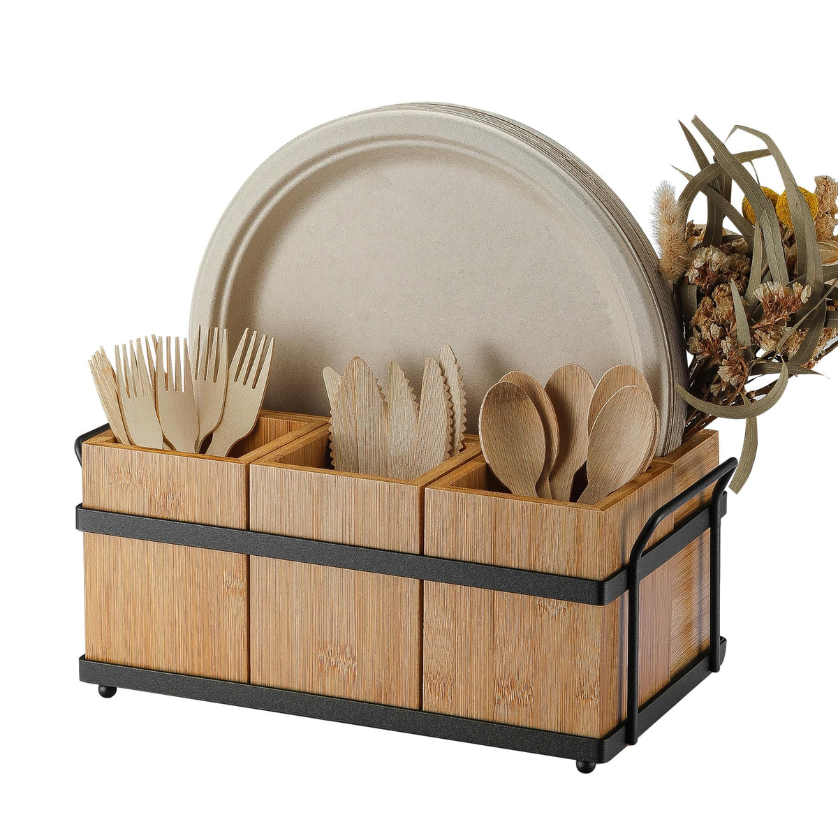 PTSTING organizador cubiertos de madera 4 en 1, eficiente