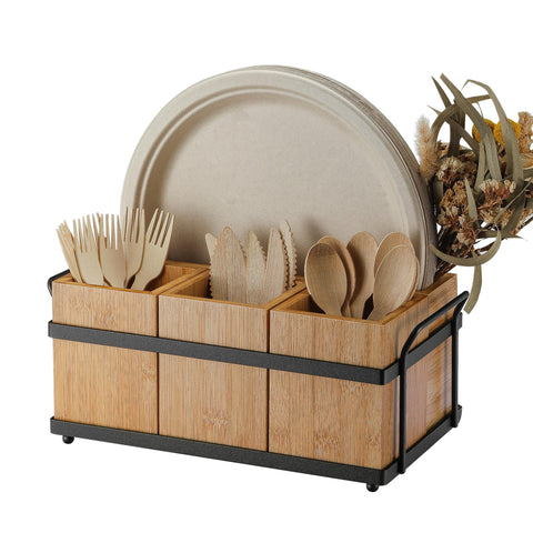 PTSTING organizador cubiertos de madera 4 en 1, eficiente