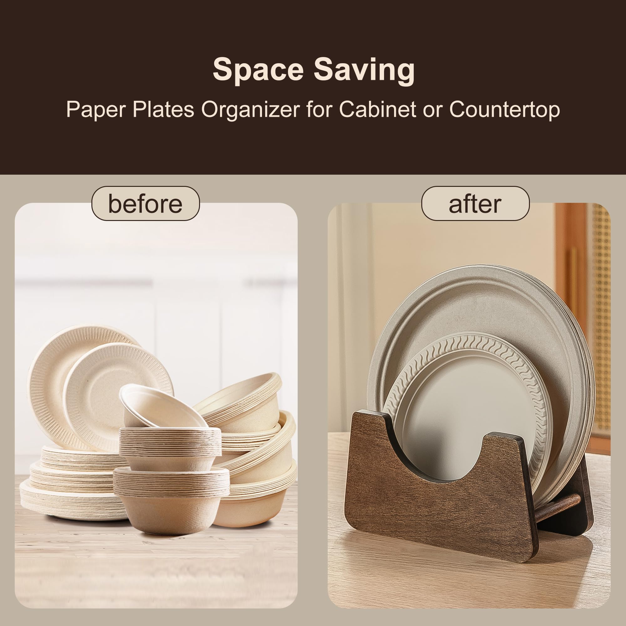 PTSTING dispensador de platos de papel acacia, uso exterior ideal para picnic.