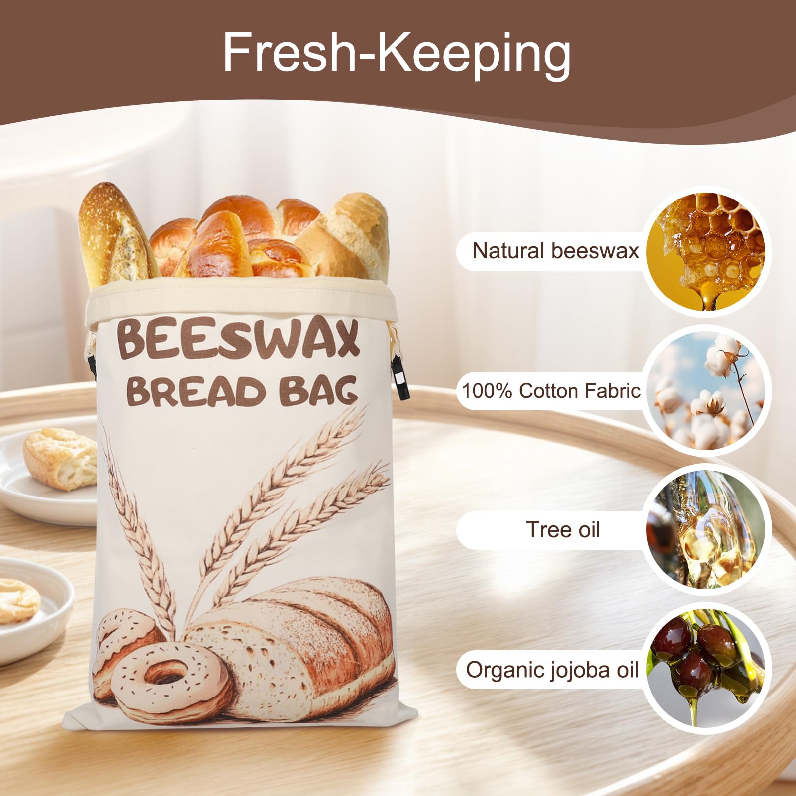 PTYTIFY bolsa pan algodón con cera de abejas, almacenamiento transpirable