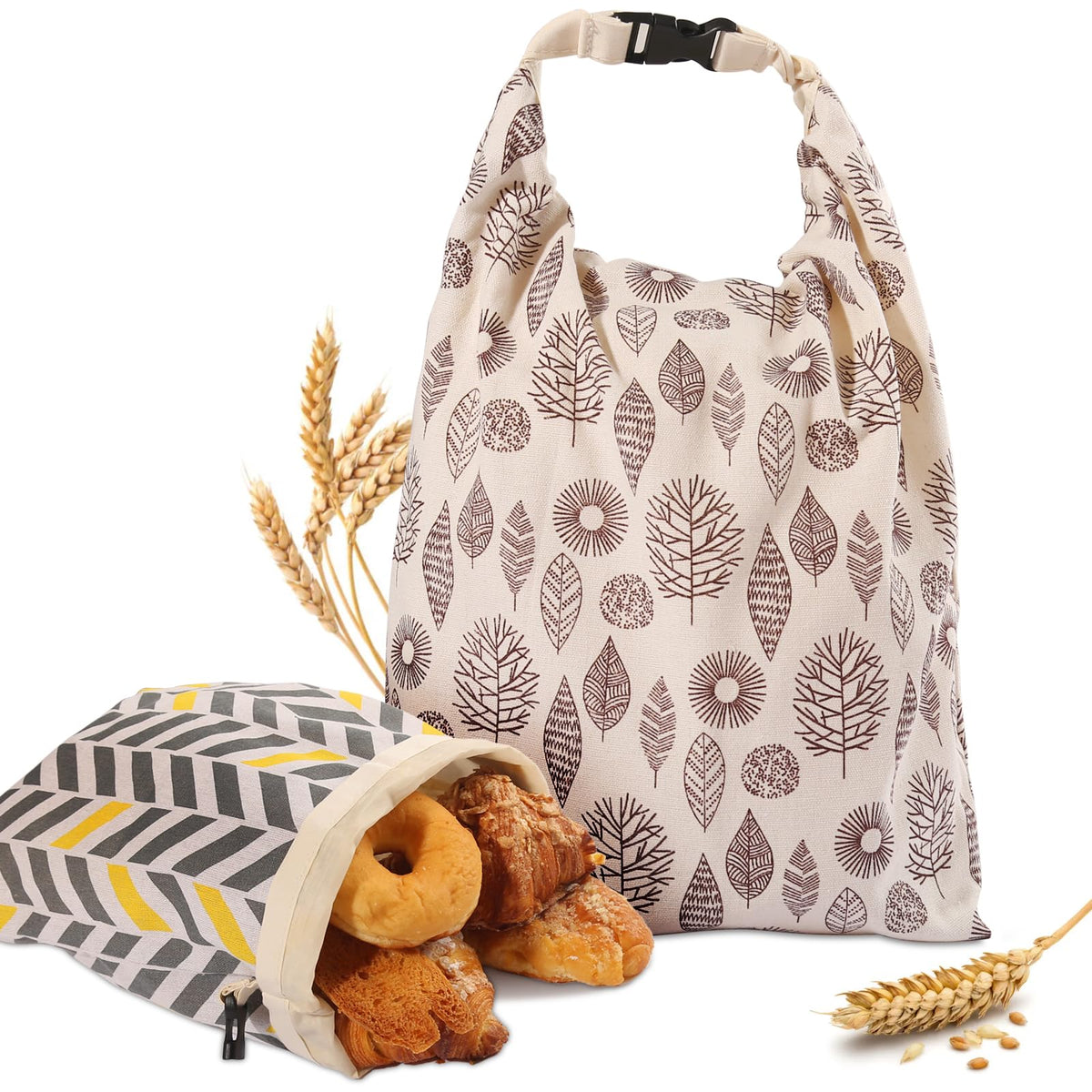 PTYTIFY Bolsas de pan con cera de abeja y diseño de hojas para frescura.