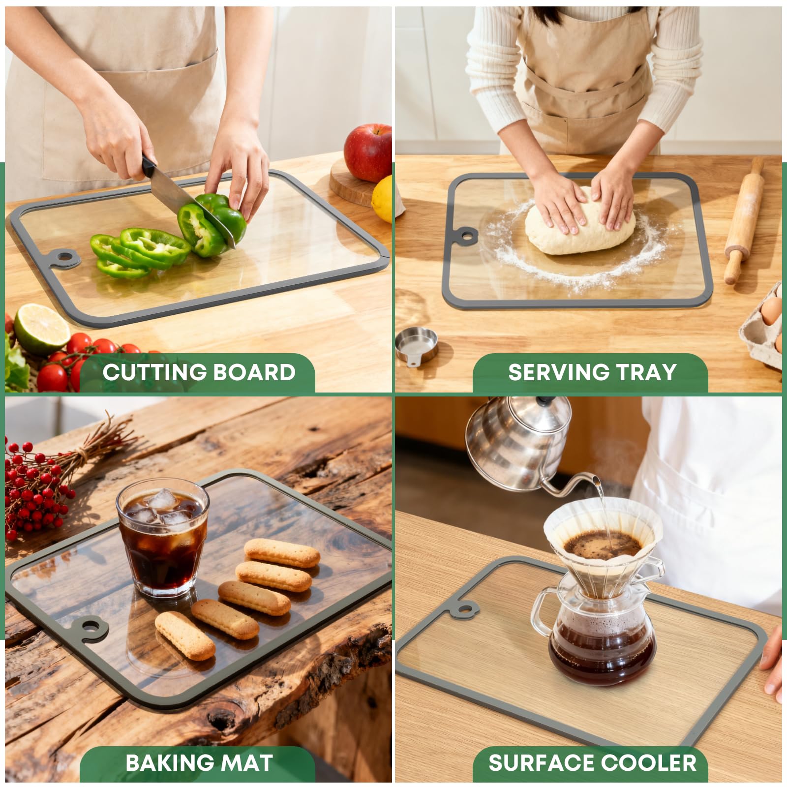 PTYTIFY tabla de corte multiusos gris, ideal para servir quesos y frutas.