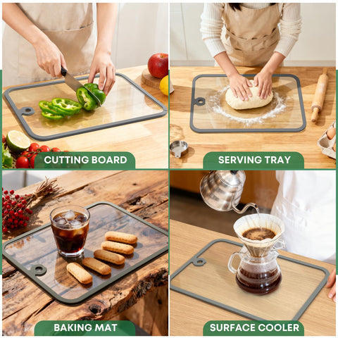 PTYTIFY tabla de corte multiusos gris, ideal para servir quesos y frutas.